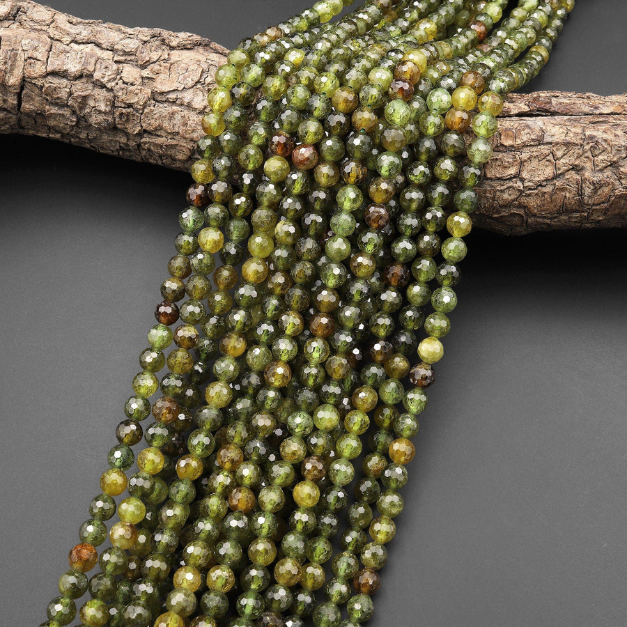 AAA Faceted 6mm Natural Green Garnet Round Beads Extra Gemmy Translucent Gemstone 15.5" Strand