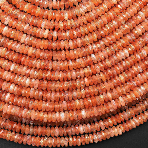 AAA Natural Sunstone Faceted Thin Rondelle Beads 4mm 15.5" Strand