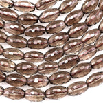 AAA Faceted Natural Smoky Quartz Rice Drum Barrel Beads Sparkling Real Gemstone 15.5" Strand