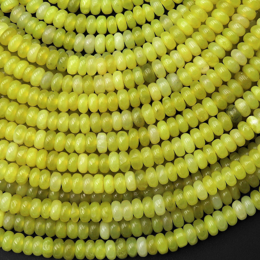 Natural Lemon Jade Beads 4mm Smooth Rondelle Gemstone 15.5" Strand