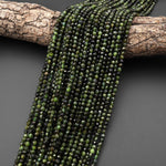 Natural Green Tourmaline Faceted 4mm Round Beads Gemstone 15.5" Strand