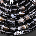 Natural Tuxedo Agate Smooth Tube Cylinder 8x16mm Beads Black White Stripes Beads 16" Strand