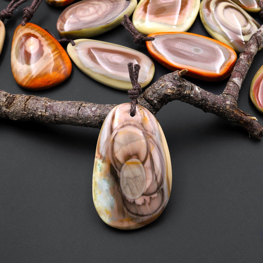 Rare Natural Mexican Imperial Jasper Freeform Pendant Mauve Pink Green Sage Multicolor Gemstone