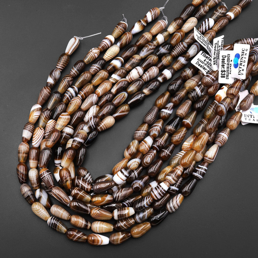 Natural Tibetan Caramel Brown Agate Beads Highly Polished Smooth Teardrop Vertically Drilled 15.5" Strand