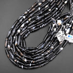 Natural Tibetan Tuxedo Agate Smooth Long Thin Barrel Cylinder 6x24mm Beads Black White Stripes Beads 15.5" Strand