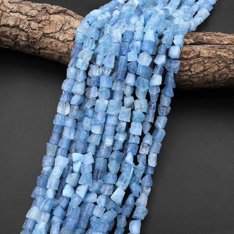 AAA Raw Natural Santa Maria Blue Aquamarine Freeform Cube Dice Nugget Beads Gemstone 15.5" Strand