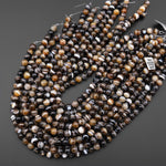 AAA Natural Brown Black Sardonyx Agate 6mm 8mm 10mm Amazing Eyes Bands Veins Stripes Antique Boho Mala Beads 15.5" Strand