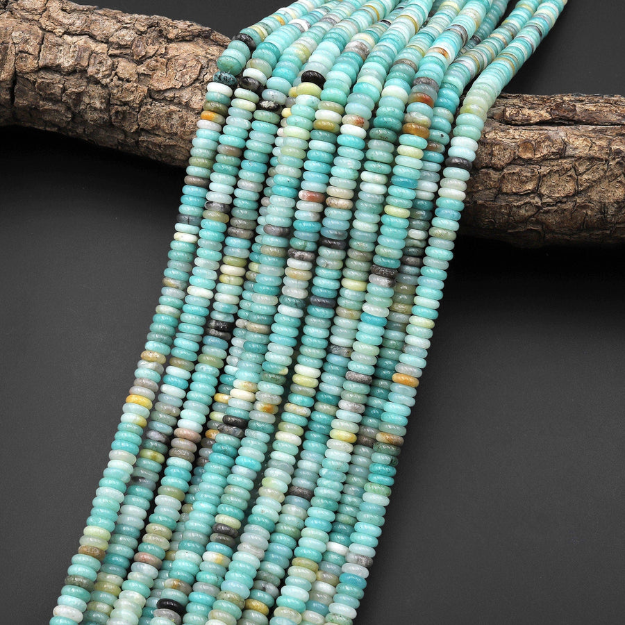 Natural Blue Amazonite 6mm Smooth Thin Rondelle Beads 15.5" Strand