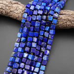 Natural Blue Lapis Smooth Cube Dice 8mm Beads Gemstone 15.5" Strand