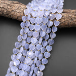 AAA Natural Blue Chalcedony Faceted Heart Beads 12mm Gemstone 15.5" Strand