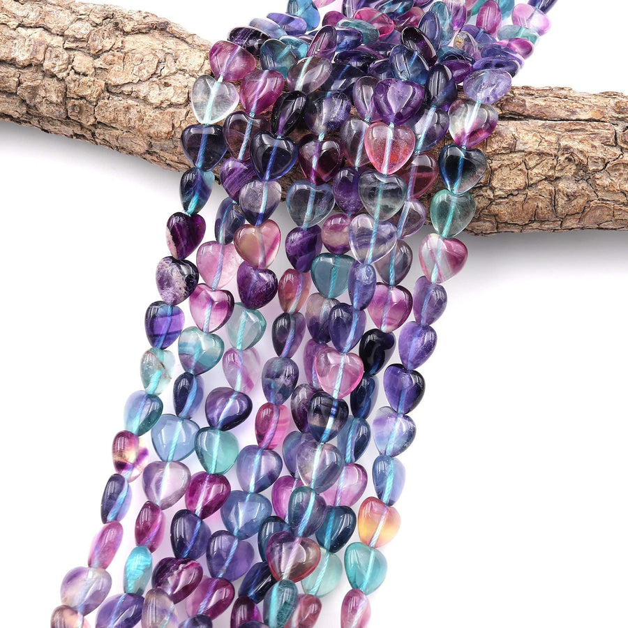 Natural Green Pink Purple Fluorite Smooth Heart 12mm Beads 15.5" Strand