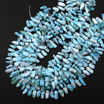 Genuine Natural Blue Larimar Freeform Side Drilled Pebble Drop Beads Gemstone 15.5" Strand