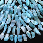 Genuine Natural Blue Larimar Freeform Side Drilled Pebble Drop Beads Gemstone 15.5" Strand