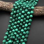 AAA Hand Carved Natural Green Malachite 12mm Melon Round Beads Gemstone 15" Strand