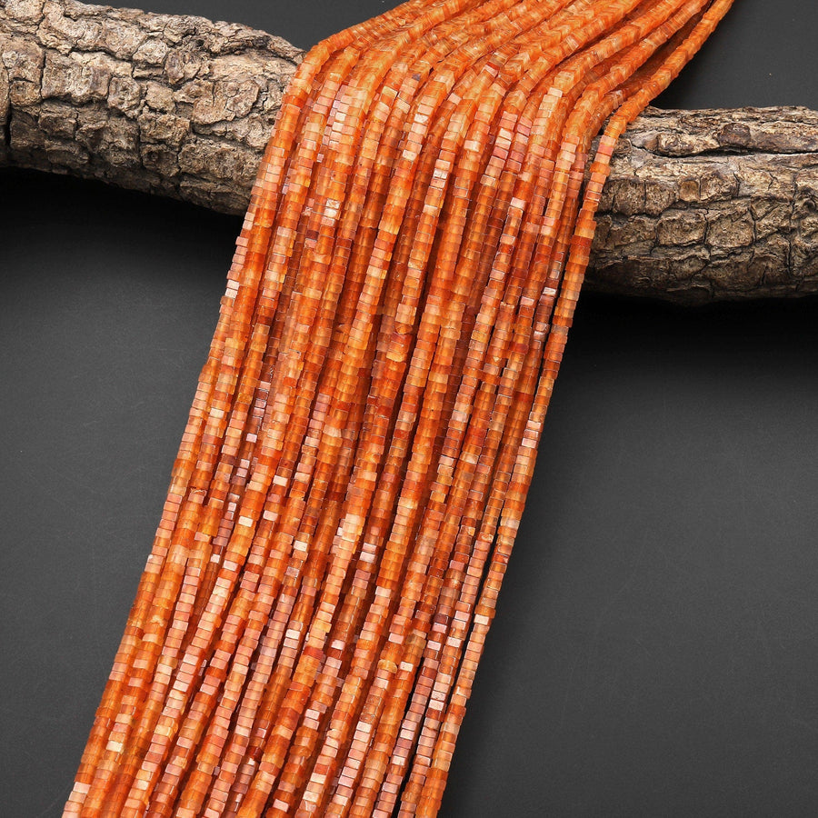 Natural Orange Aventurine Thin Square Heishi Disc Beads 2mm 3mm Gemstone 15.5" Strand