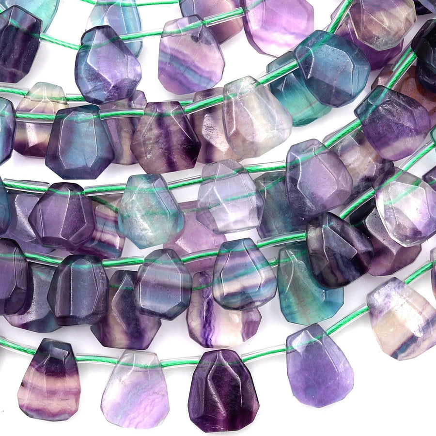 Natural Green Purple Fluorite Faceted Teardrop Beads 15.5" Strand