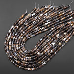 Natural Tibetan Agate Beads Smooth Bamboo Stem Tube Amazing Veins Bands Stripes Brown Black White Agate 15.5" Strand