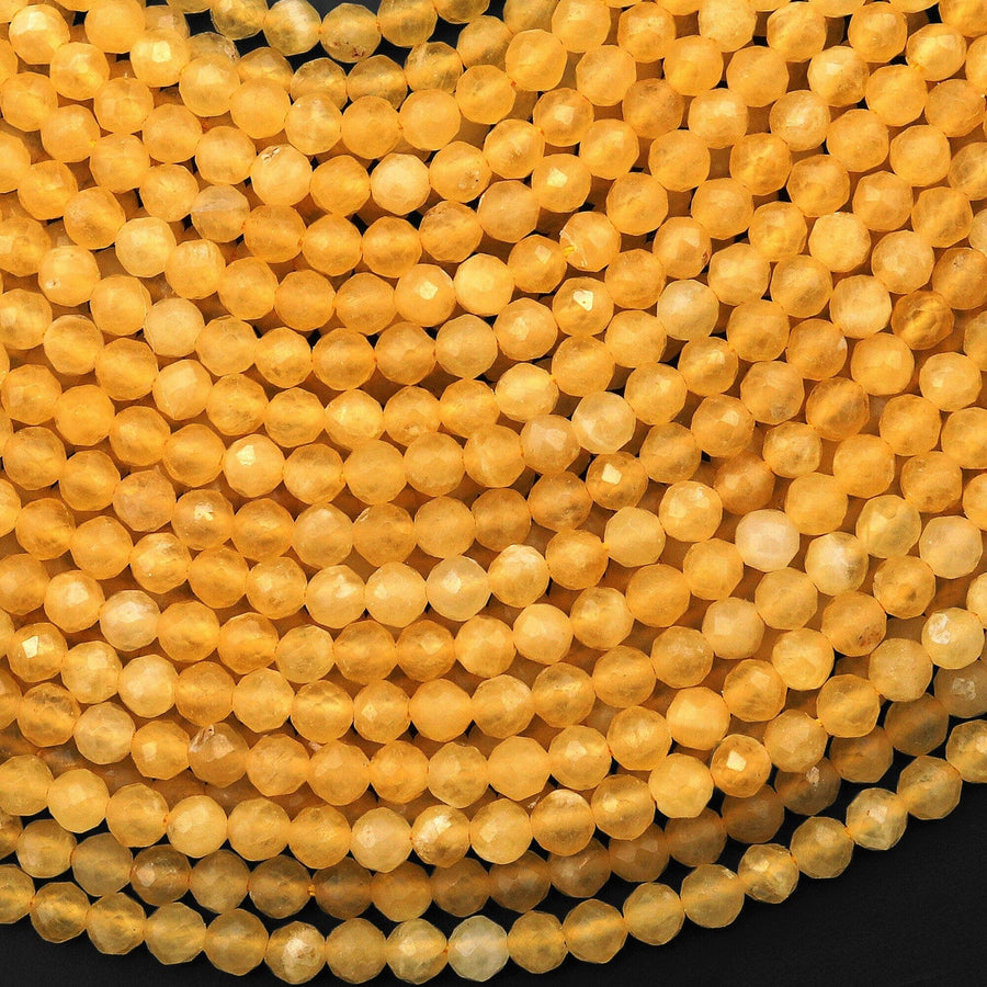 AAA Faceted Natural Honey Calcite 4mm Round Beads Golden Yellow Gemstone 15.5" Strand