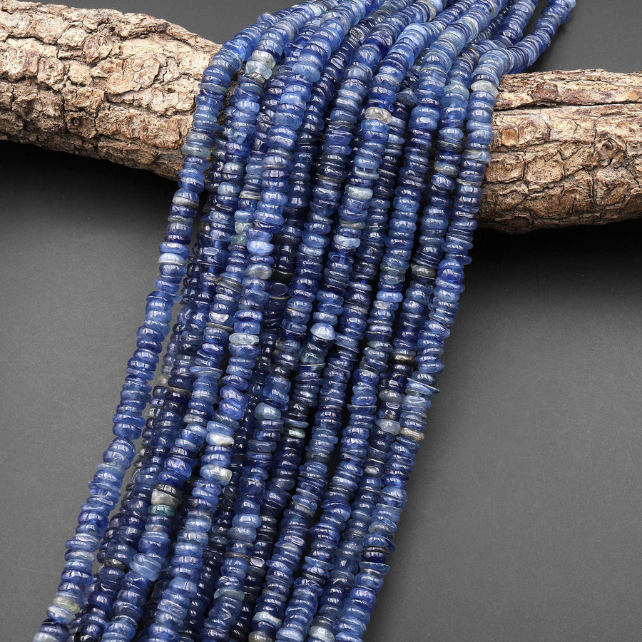 Natural Blue Kyanite Freeform Heishi Rondelle Bead 6mm 8mm 15.5" Strand