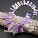 Natural Light Lilac Purple Amethyst Beads Cleopatra Style Freeform Rectangle Spikes 15.5" Strand