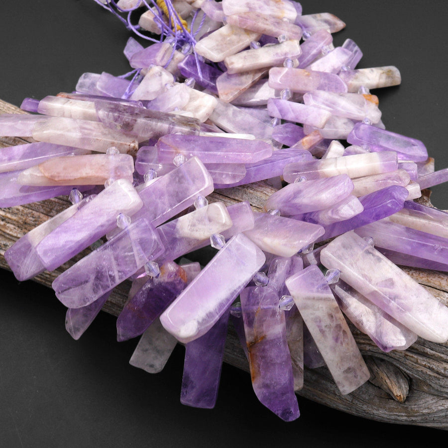 Natural Light Lilac Purple Amethyst Beads Cleopatra Style Freeform Rectangle Spikes 15.5" Strand