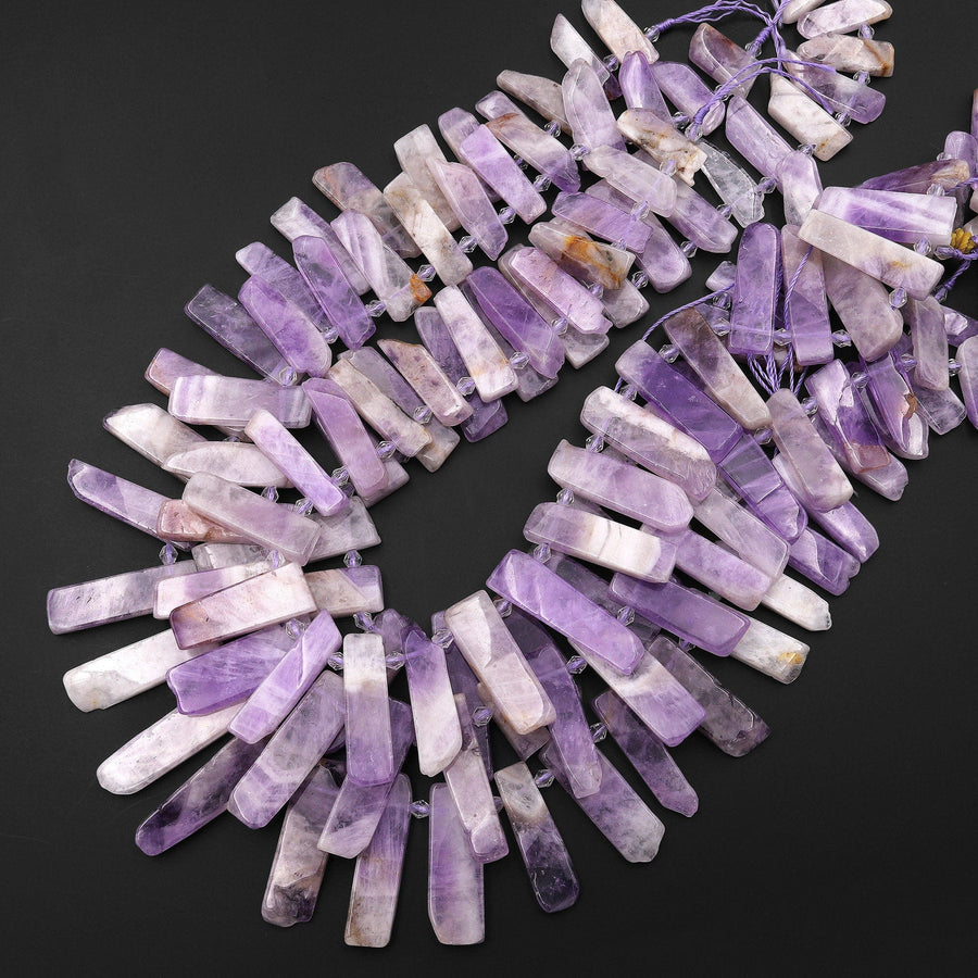 Natural Light Lilac Purple Amethyst Beads Cleopatra Style Freeform Rectangle Spikes 15.5" Strand