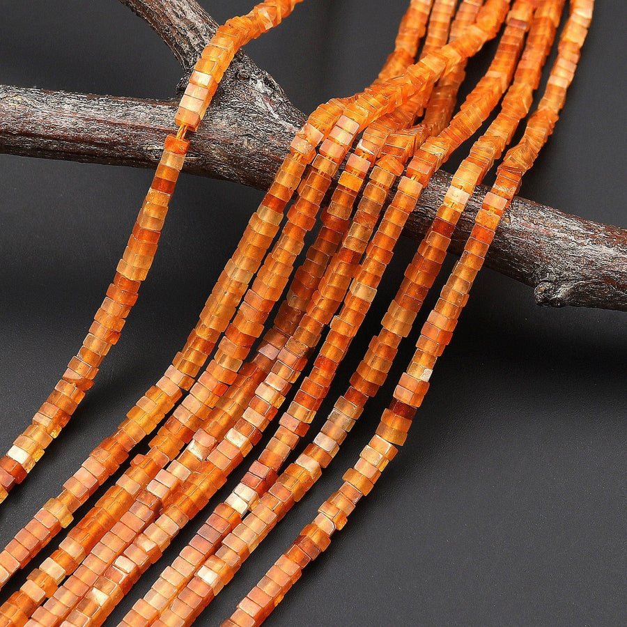 Natural Orange Aventurine Thin Square Heishi Disc Beads 2mm 3mm Gemstone 15.5" Strand