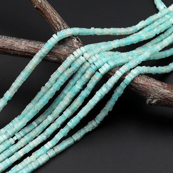 Natural Peruvian Green Amazonite Thin Square Heishi Disc Beads 2mm 3mm Gemstone 15.5" Strand