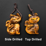 AAA Hand Carved Natural Golden Tiger's Eye Tiger Cat Pendant Gemstone Focal Bead