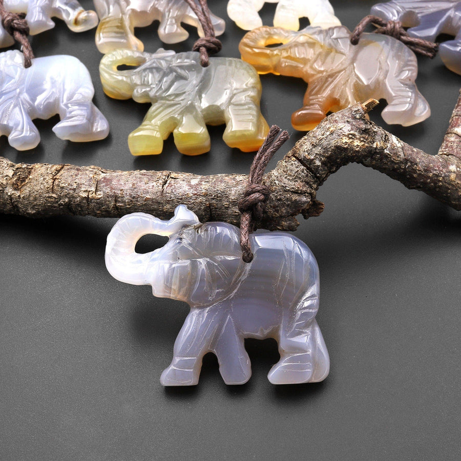 Hand-Carved Natural Carnelian Agate Elephant Pendant