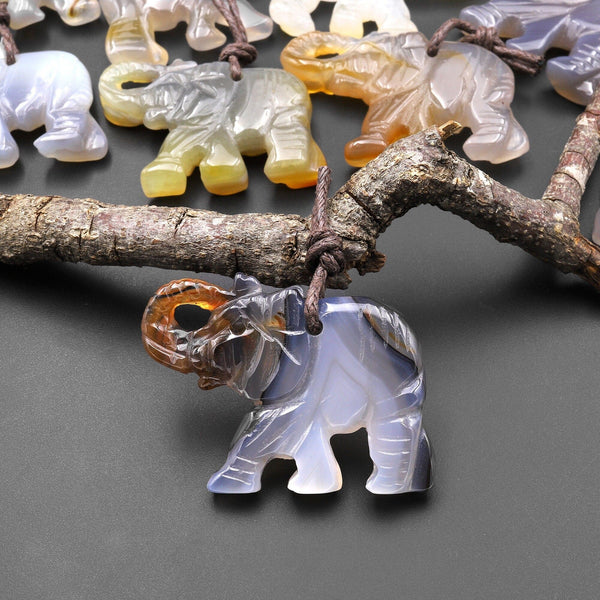 Hand-Carved Natural Carnelian Agate Elephant Pendant