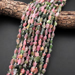 Natural Pink Green Watermelon Tourmaline Beads Freeform Hand Hammered Gemstone 15.5" Strand