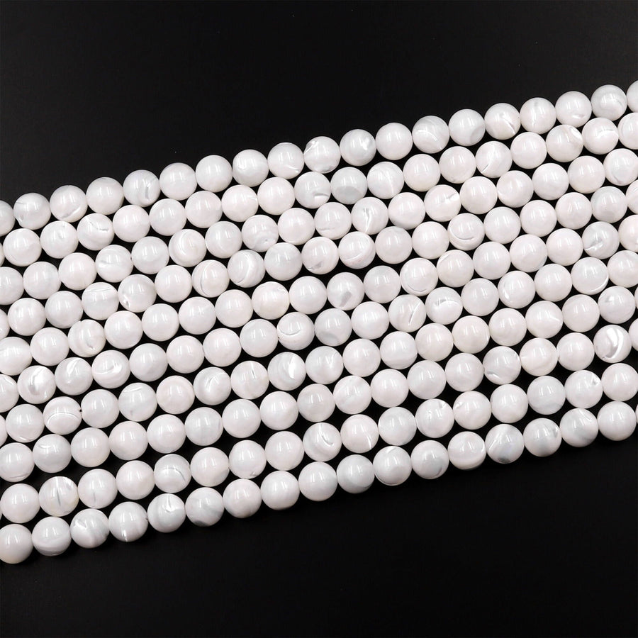 AAA Natural White Mother of Pearl 2mm 3mm 4mm 6mm 8mm 10mm Smooth Round Beads Iridescent Shell 15.5" Strand