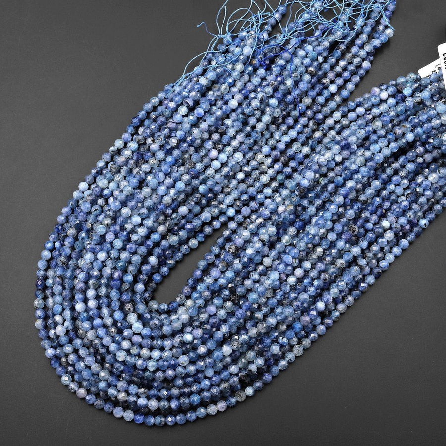 Faceted Natural Blue Kyanite 4mm Round Beads 15.5" Strand