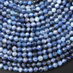 Faceted Natural Blue Kyanite 4mm Round Beads 15.5" Strand