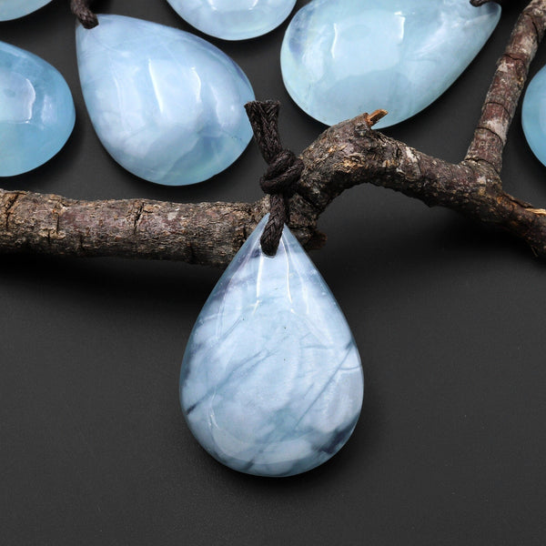 Large Translucent Natural Blue Aquamarine Teardrop Pendant Gemstone A5