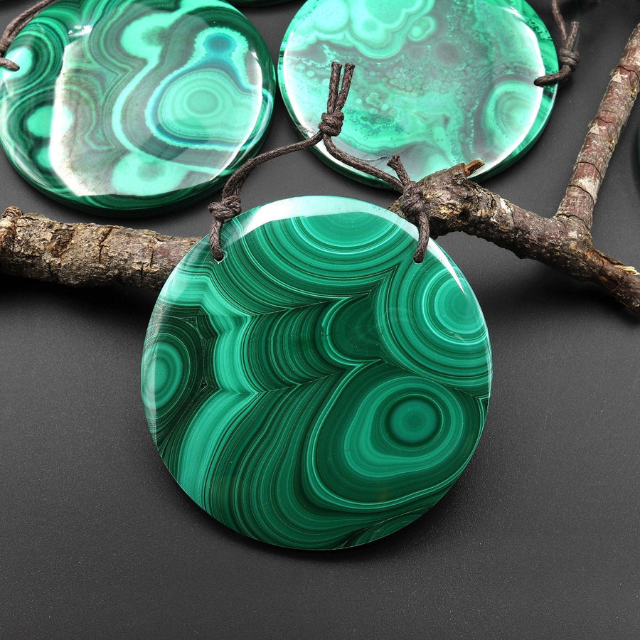 AAA+ 2 Hole Large Natural Green Malachite Pendant Circle Round Gemstone A5