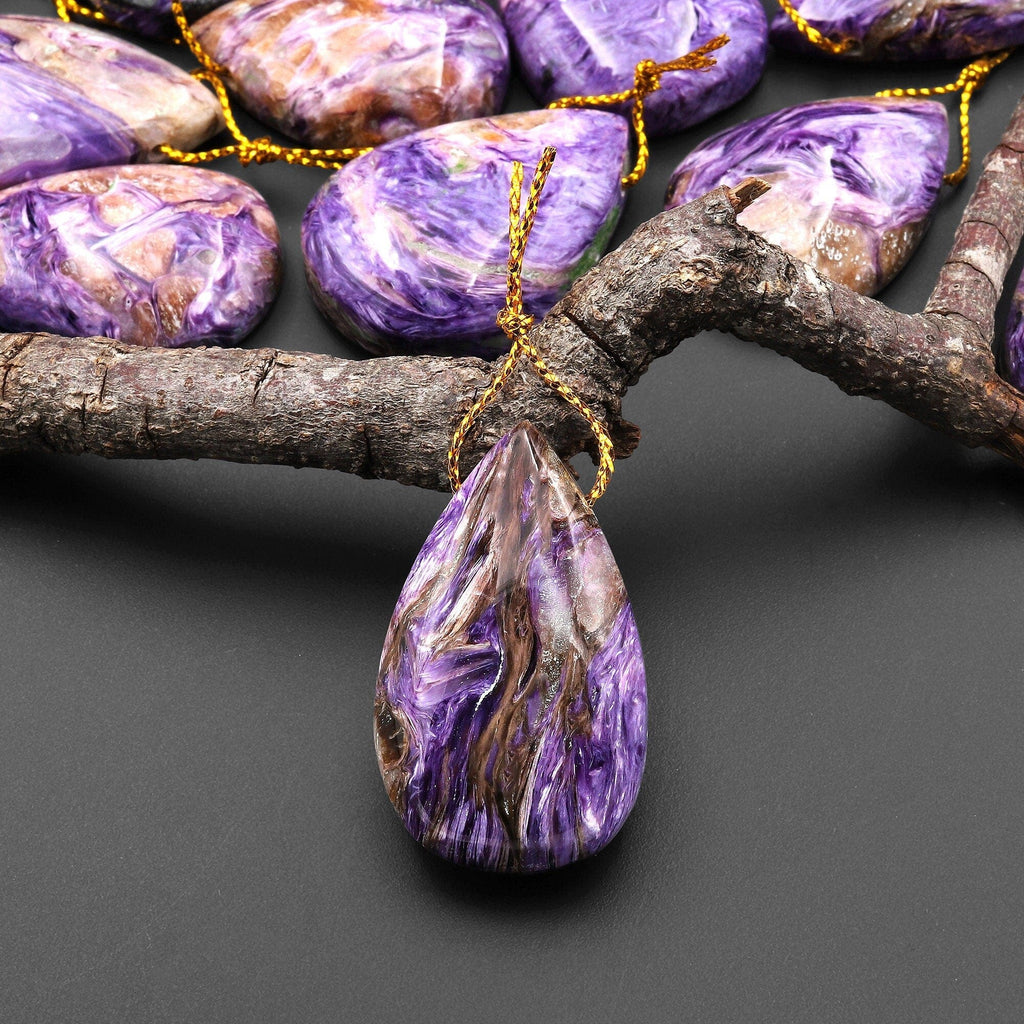 AAA Natural Purple Charoite Pendant Side Drilled Teardrop Genuine Russian Gemstone A2