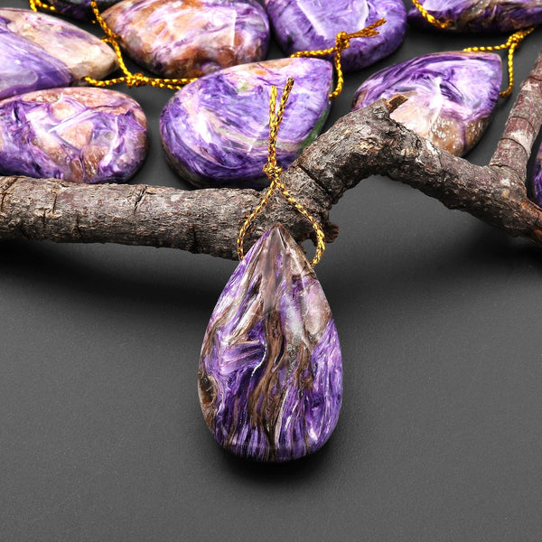 AAA Natural Purple Charoite Pendant Side Drilled Teardrop Genuine Russian Gemstone A2