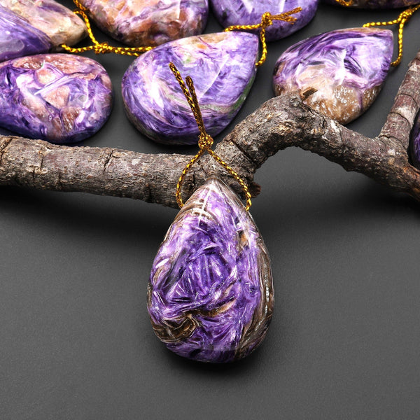 AAA Natural Purple Charoite Pendant Side Drilled Teardrop Genuine Russian Gemstone A3