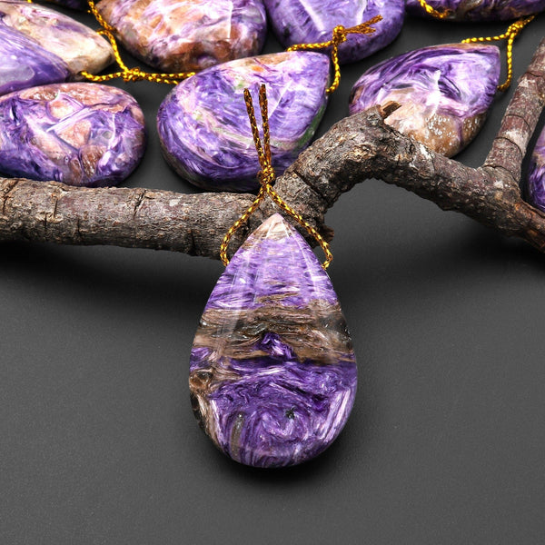 AAA Natural Purple Charoite Pendant Side Drilled Teardrop Genuine Russian Gemstone A4