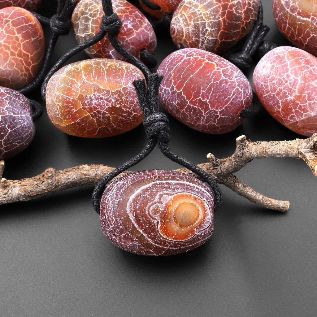 Large Matte "Dinosaur Egg" Tibetan Red Fire Agate Focal Bead Pendant A1