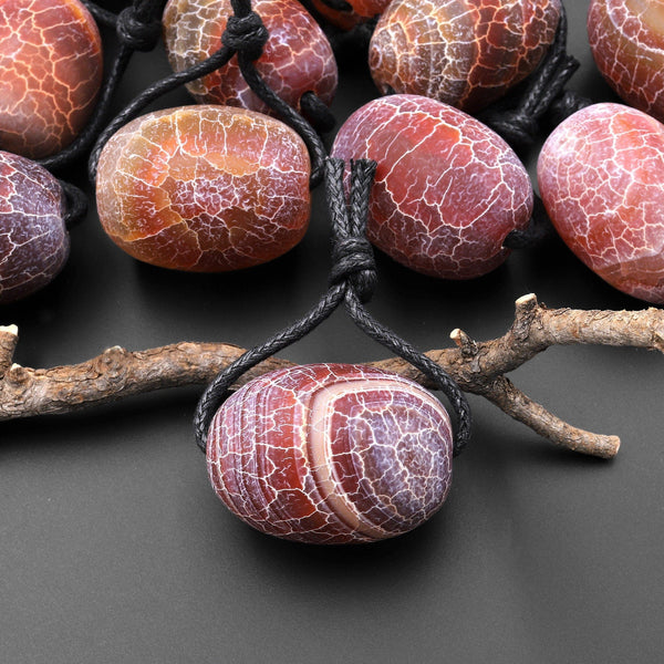 Large Matte "Dinosaur Egg" Tibetan Red Fire Agate Focal Bead Pendant A6