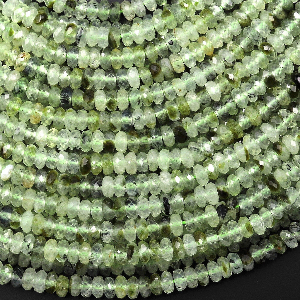 Faceted Natural Green Prehnite Thin Rondelle Beads 4mm Gemstone 15.5" Strand