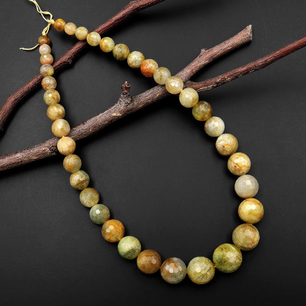 Graduated Natural Yellow Aquamarine Heliodor Faceted Round Beads 17" Strand A1