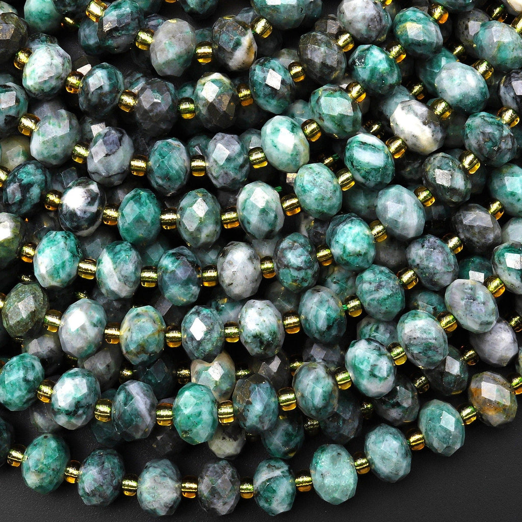 Rare Natural Iron Pyrite in Green Jade Faceted Rondelle 8mm Beads 15.5" Strand