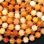 Hand Carved Natural Orange Aventurine 10mm 12mm Pumpkin Melon Rondelle Beads 15.5" Strand