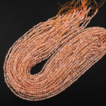 Faceted Natural Sunstone 3mm 4mm 5mm Round Beads Sparkling Gemstone 15.5" Strand