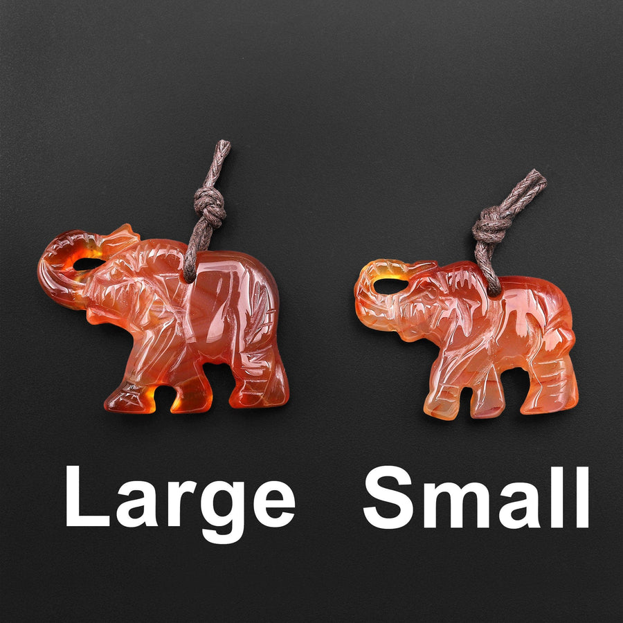 Hand-Carved Natural Red Golden Brown Carnelian Agate Elephant Pendant