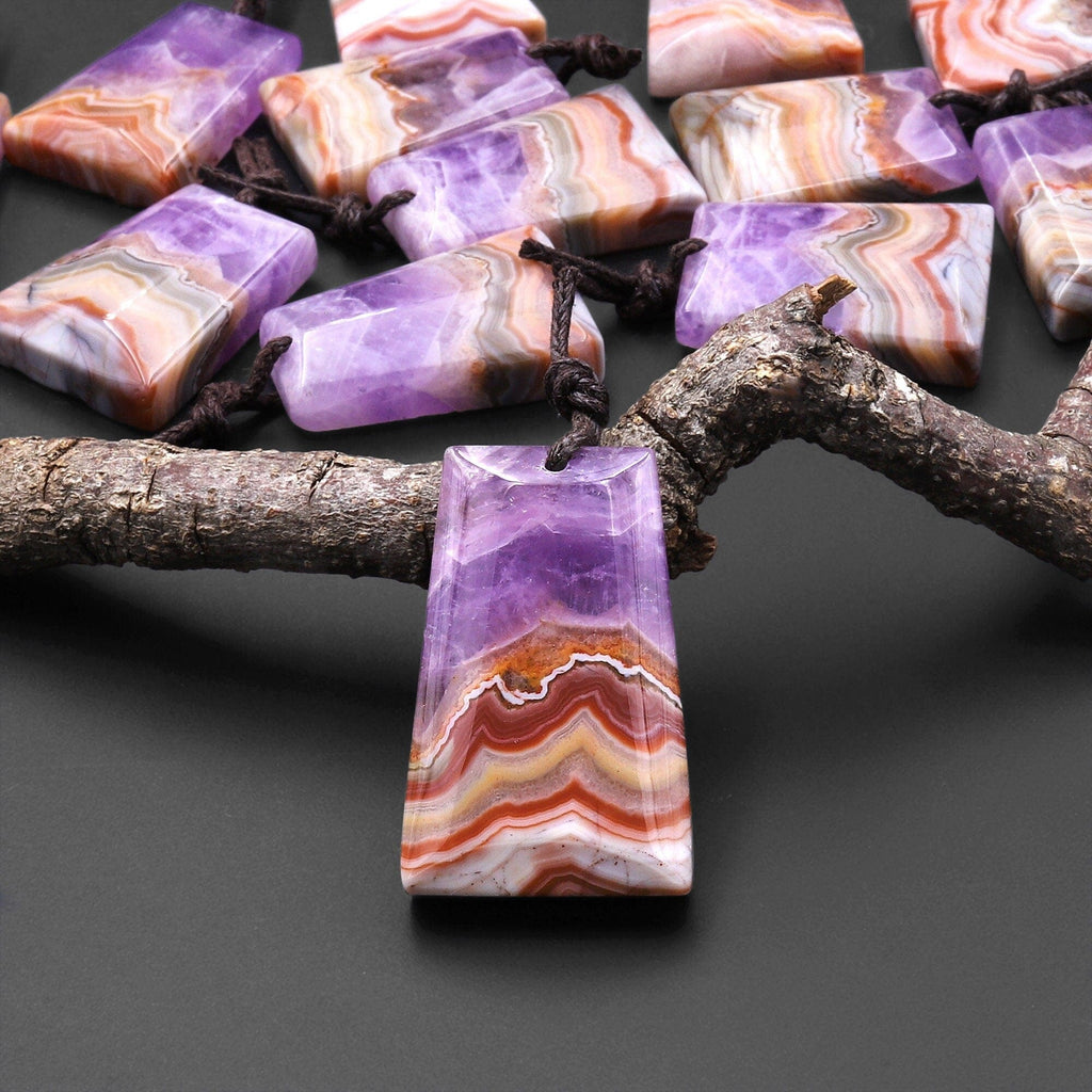 Rare Natural Rainbow Amethyst Trapezoid Gemstone Pendant A1